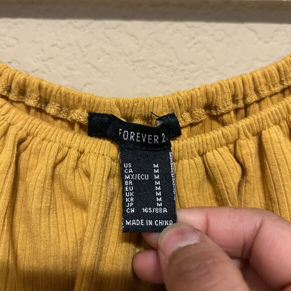 Milkmaid Puff Sleeve Peplum Top Womens Medium Mustard Yellow Cottagecore Peasant - Picture 5 of 5